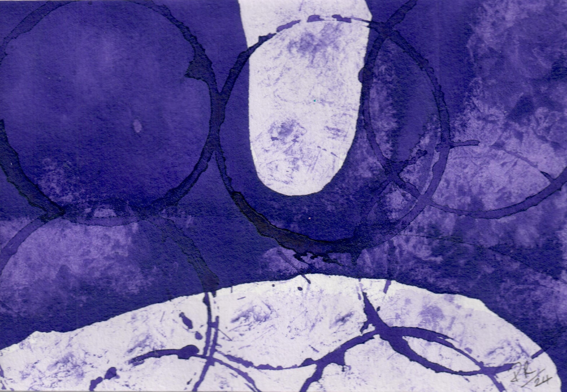 Abstract art with circular shapes in shades of purple and white