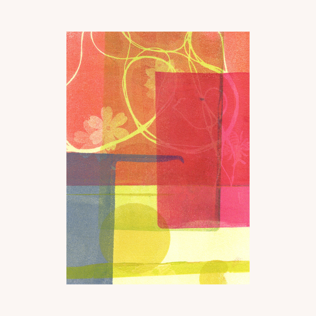 Abstract art print with colorful geometric shapes on a white background