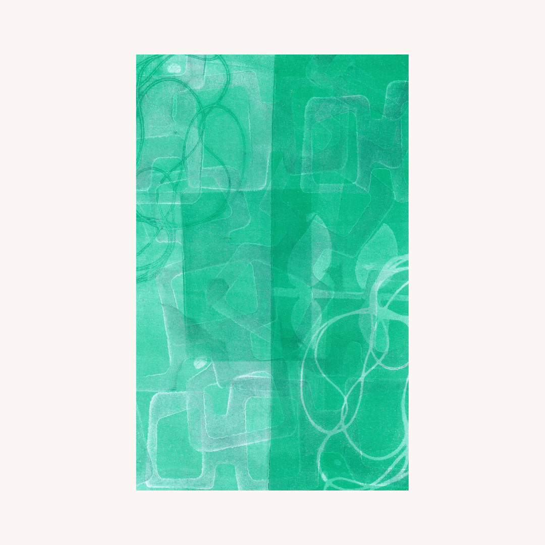 Abstract art print with green and white pattern 